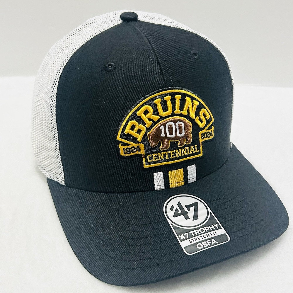 '47 Brand Boston Bruins Centennial‎ Merge Trophy Stretch Flex Hat Cap Black - Picture 3 of 5